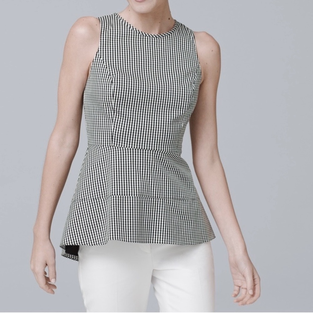 White House Black Market Sleeveless Black & White Gingham Peplum Top